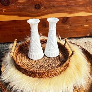 Set of two small White Milk Glass Vases